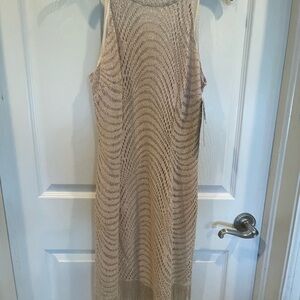 Gianni Bini Cream and Gold Halter Sheath Midi Dress